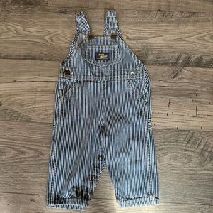 Vintage Oshkosh B'gosh Vestbak Blue White Engineer Striped Overalls Sz 12M